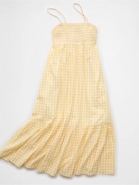 American Eagle Outfitters • Yellow Gingham Smocked Midi Dress